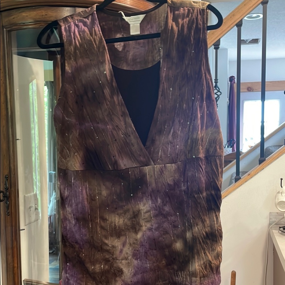 CJ Banks Purple and Brown Sheath Top Sleeveless Plunge sequined